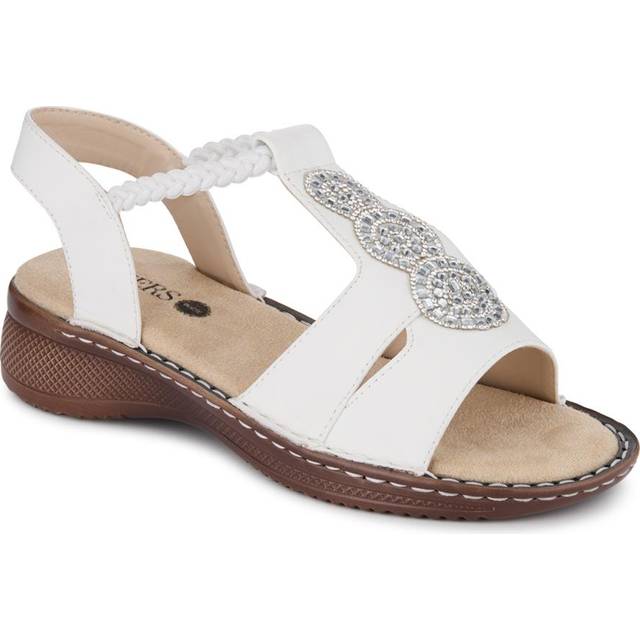 Wide-Fit Elasticated Wedge-Heeled Sandals - WBINS41062 / 327 247 - White