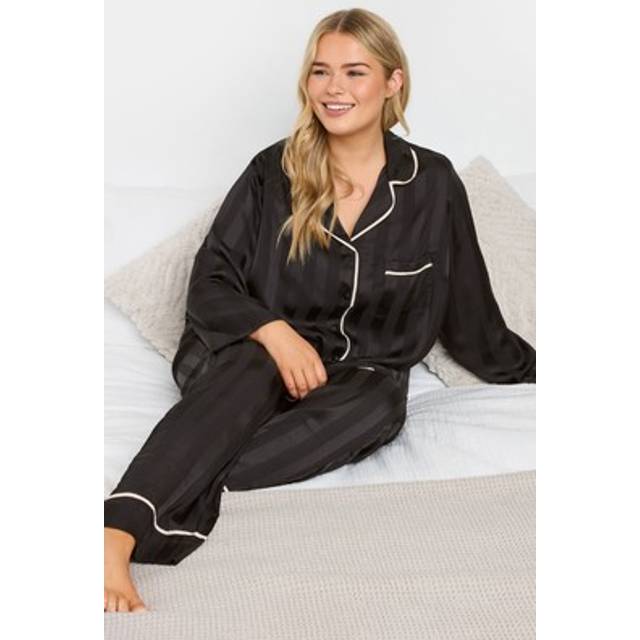Yours Curve Black Stripe Satin Pyjama Set - 30-32