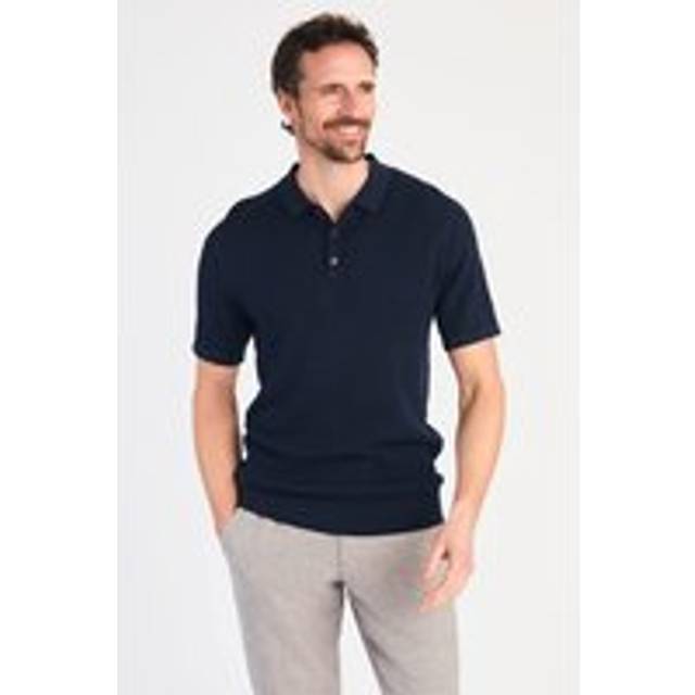 Nines Men Cotton Short Sleeve Button-Up Polo Shirt in Dark Navy | Size: large - L