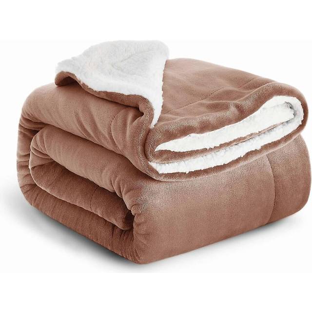 (As show, One size) Sherpa Fleece Blanket Bed Throws Blankets For Sofas Soft Fluffy Thick Blanket Reversible Microfiber Throw (Camel, King (200 x 240