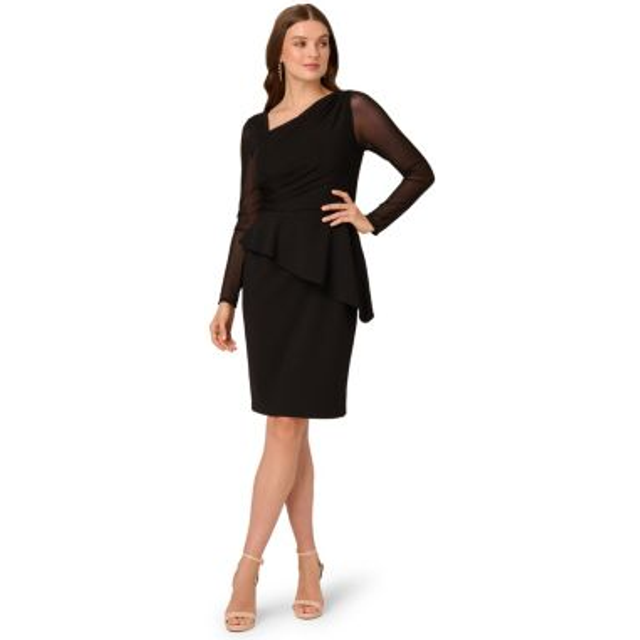 Long Sleeve Asymmetrical Peplum Sheath Dress In Black - 8