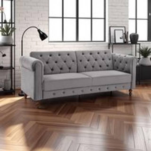 Royal Chesterfield 3 Seat Sofa Bed in Grey Velvet - One Size
