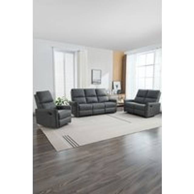 More4homes - madrid 1+2+3 seater manual recliner air leather sofa set grey