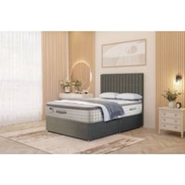 Eleanor Linen Divan Bed Pillowtop Mattress and Floor Standing Headboard - Mid Grey - Small Single