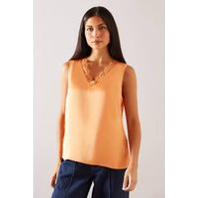 Womens Lace Trim Cami Top - Orange - 14