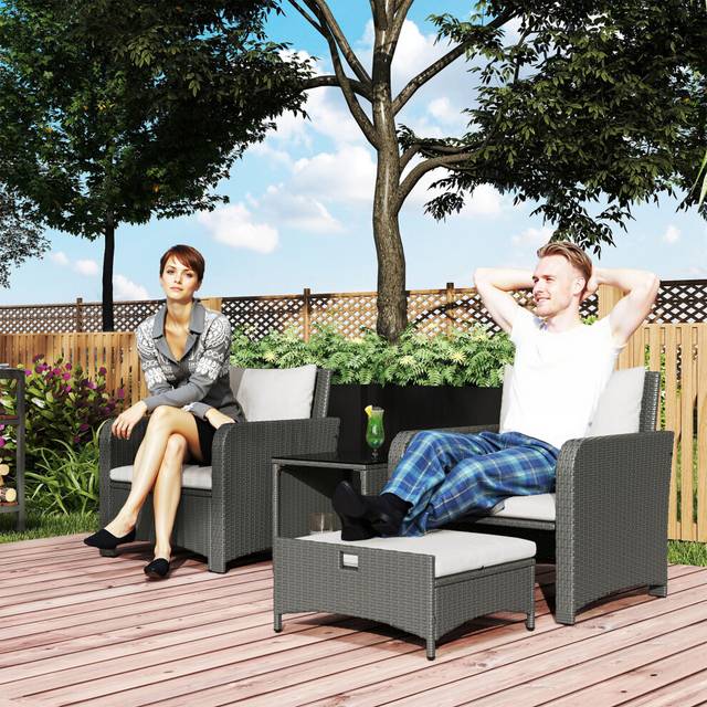 Outsunny Wicker Patio Conversation Set with 2 Armchairs and 6 Cushions Cream