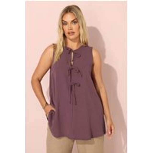 Yours Curve Purple Tie Front Smock Vest Top, Women's Curve & Plus Size, Yours - 34-36