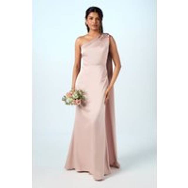 Coast Honoured Petite Drape One Shoulder Satin Maxi Bridesmaid Dress - Mocha - 12