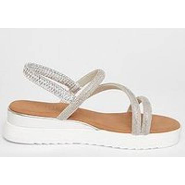 Silver Diamante Strappy Flatform Sandals - 8
