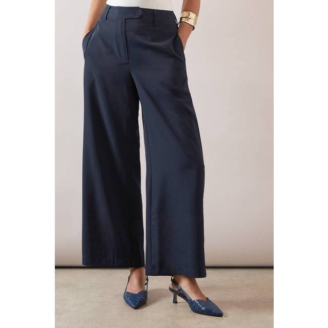 Womens Petite Wide Leg Vent Detail Trouser - Navy - 16
