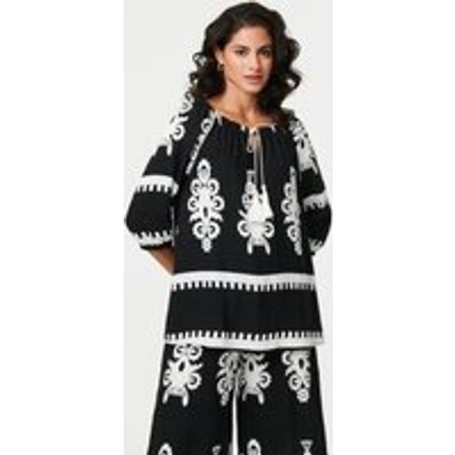 Izabel London Ikat Print Tassel Tie Neck Blouse - Black - 14