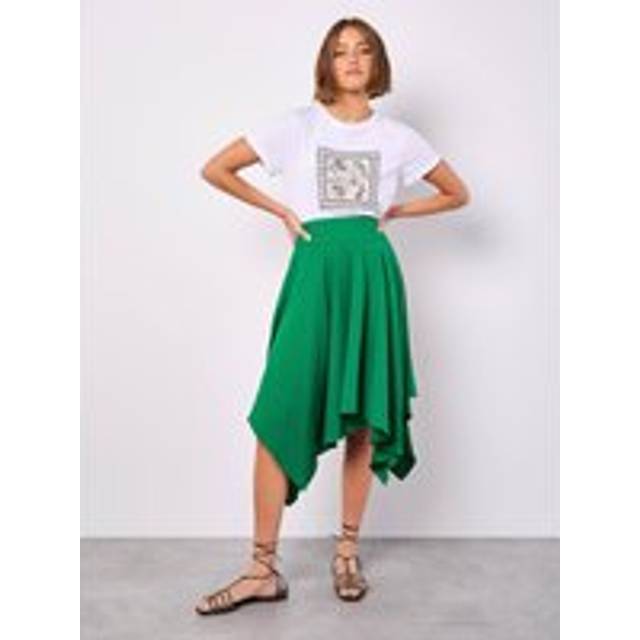 Womens Hanky Hem Belted Midi Skirt - Green - 8