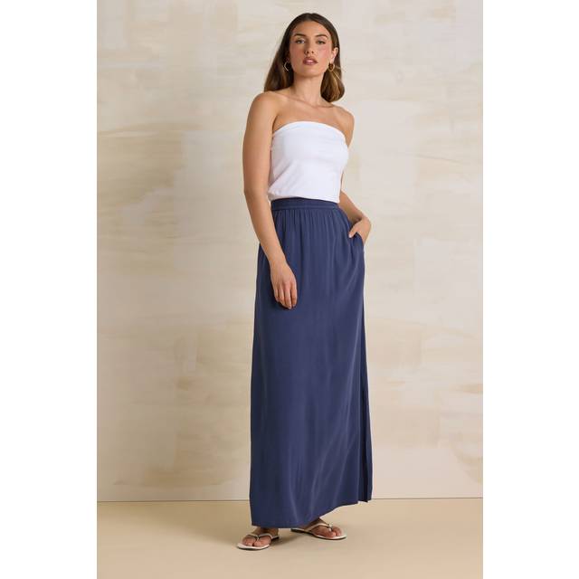 Lts Tall Navy Blue Acid Wash Side Split Maxi Skirt 16 Lts | Tall Women's Maxi Skirts
