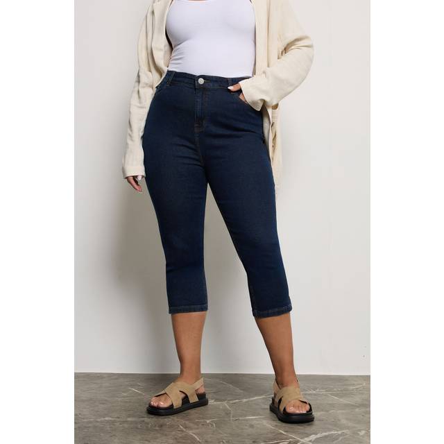 Yours Curve Indigo Blue Cropped Ava Jeans, Women's Curve & Plus Size, Yours - 30-32