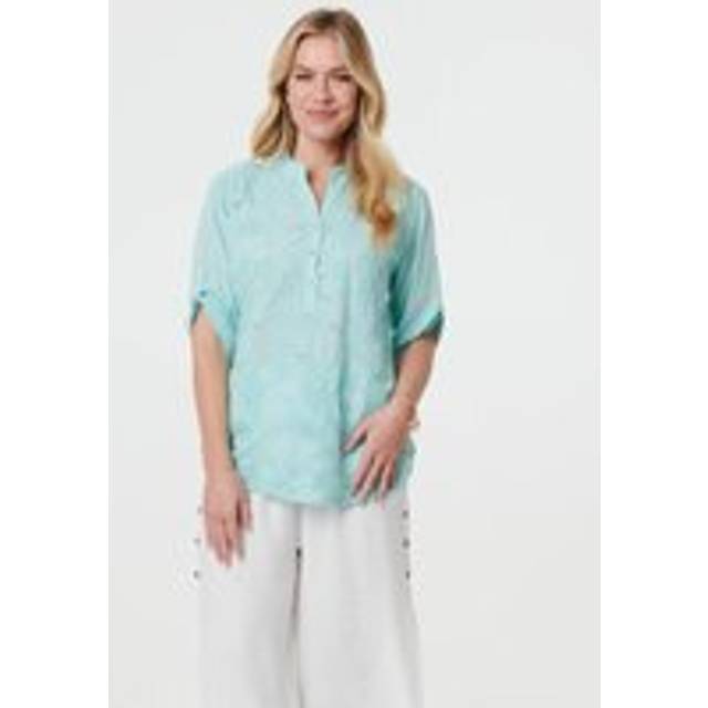Izabel London Broderie Anglaise Button Front Blouse - Green - m