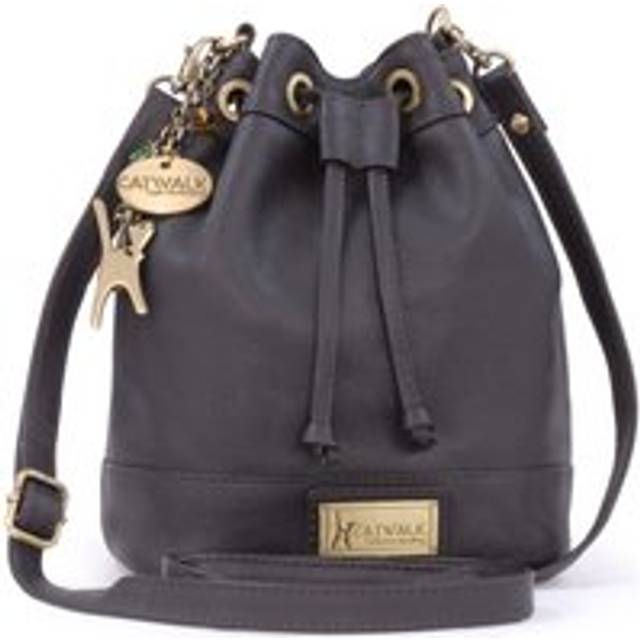 Rochele Small Leather Drawstring Cross Body Bucket Bag - Brown