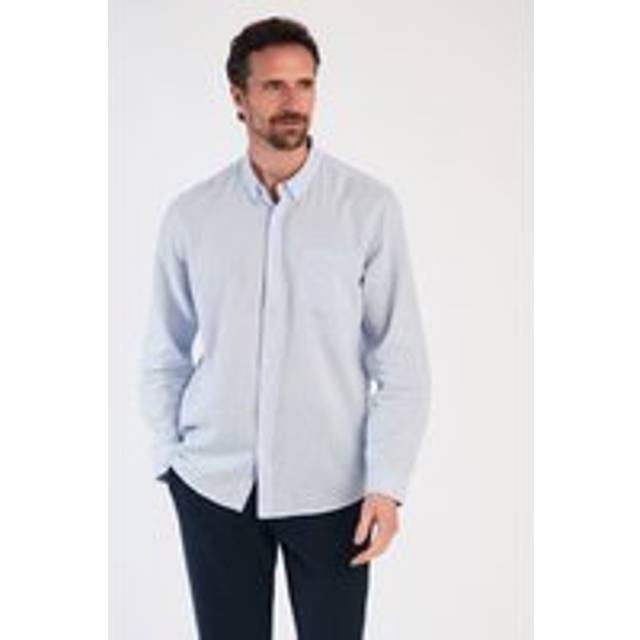 Nines Men Linen Blend Long Sleeve Button-Up Shirt with Chest Pocket in Blue | Size: large