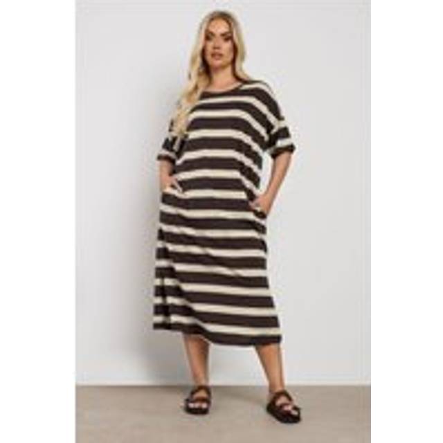 Yours Curve Brown Stripe Oversized Pocket Detail Midi Dress, Women's Curve & Plus Size, Yours - 20