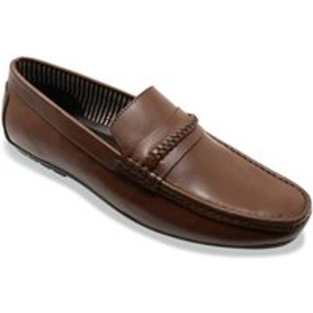 Wide Fit Breathable Smart Leather Slip-On Driving Loafers - Brown - 10