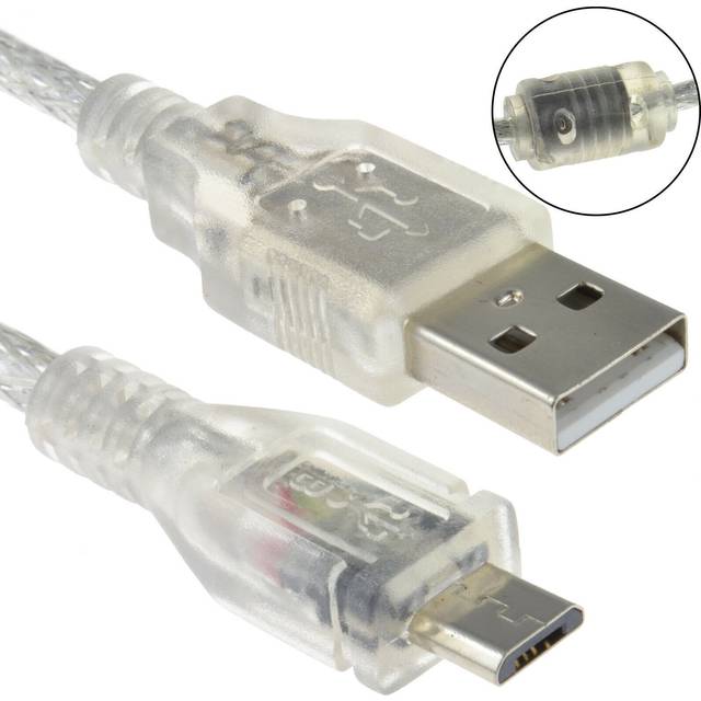 kenable CLEAR USB 2.0 A To MICRO B Data and Charging Cable 24AWG 1m Ferrite