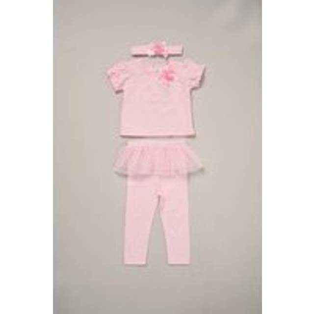 Rose Ribbon Detail Top, Trouser and Headband Outfit Set - Baby Pink - 12-18 m