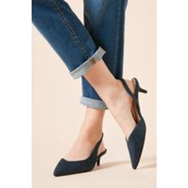 Womens Odessa Faux Suede Pointed Slingback Kitten Court Shoes - Navy - 5