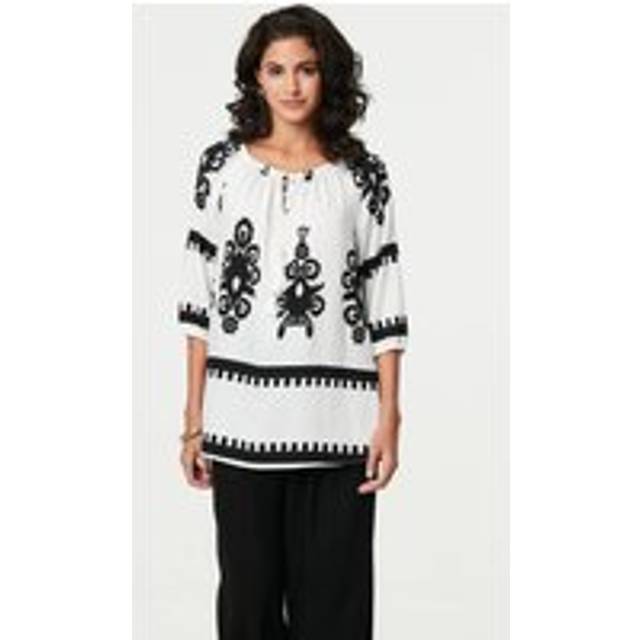 Izabel London Ikat Print Tassel Tie Neck Blouse - White - 16