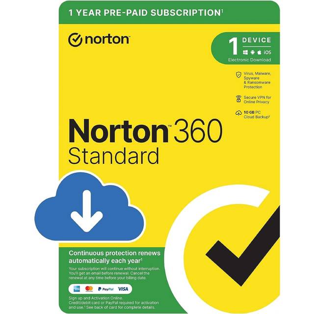 Norton 360 standard antivirus 2025 1 device 1 year same day email delivery uk eu