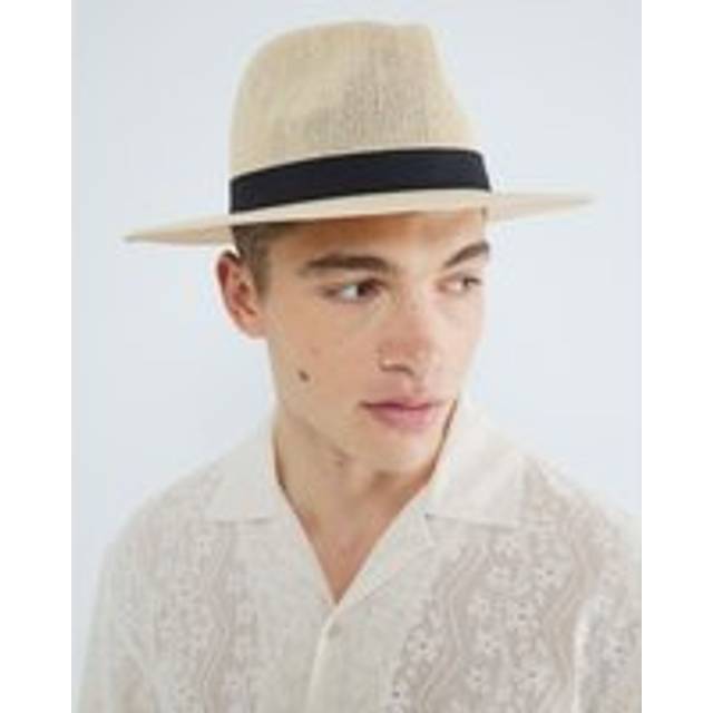 Mens River Island Beige Straw Fedora Hat - One Size