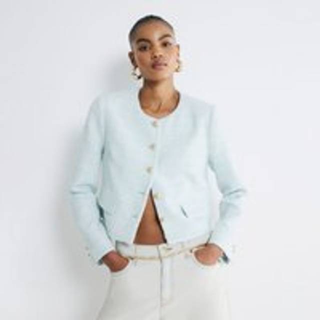 River Island Womens Blue Boucle Jacket - L