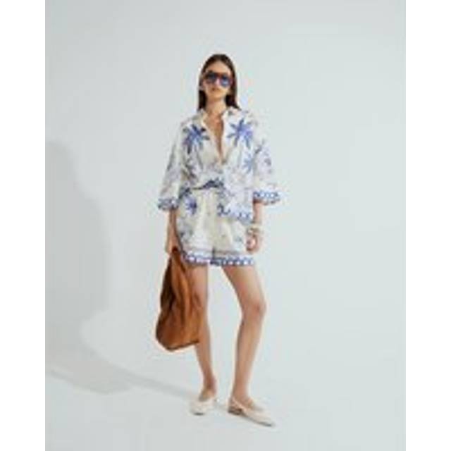 River Island Womens Blue Short Sleeve Boxy Fit Shell Print Shirt - 12