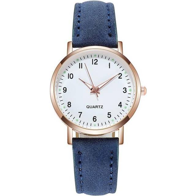 (blue) Fashion Ladies Luxury Leather Strap Analog Quartz Watch Luminous Ladies Watch