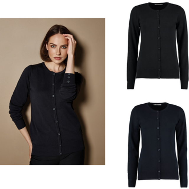 Kustom kit womens arundel crew neck long sleeve cardigan kk355 - classic fit