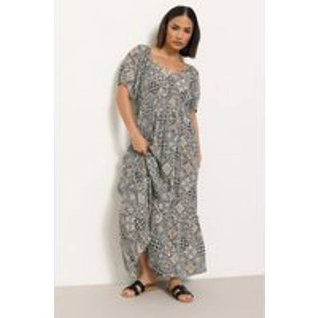 Pixiegirl Black Tile Print Puff Sleeve Maxi Dress 8 Pixiegirl | Petite Women's Maxi Dresses