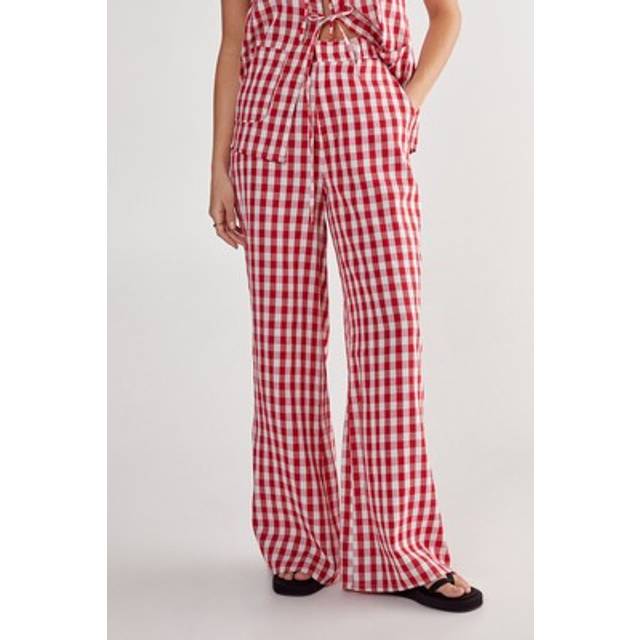 Womens Gingham Wide Leg trousers - Red - 4