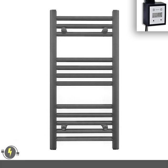 (300 x 700 (BTU: 865), With KTX3 Thermostatic Element + Timer) 300mm Wide Anthracite Grey Electric Towel Rail With Thermostatic Element