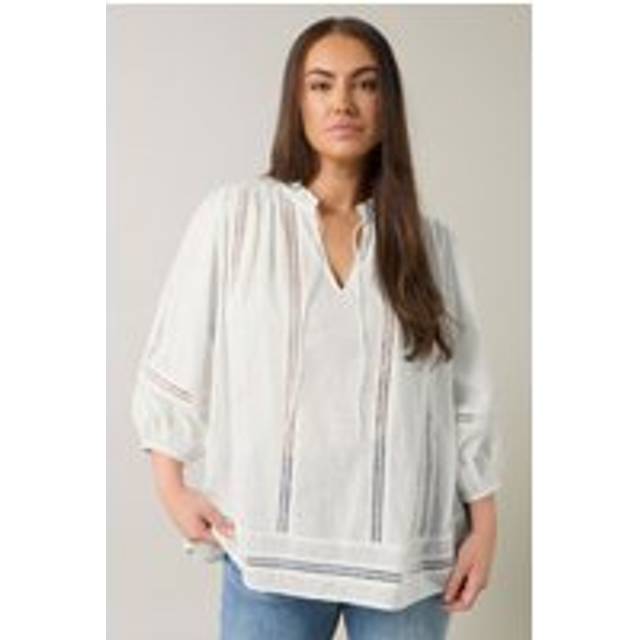 Evans Curve White Crochet Trim Tie Neck Blouse - 30-32