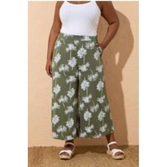 Yours Curve Khaki Green Palm Tree Midaxi Culottes, Women's Curve & Plus Size, Yours - 20