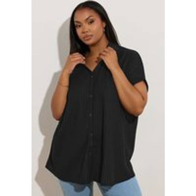 Yours Curve Black Textured Boxy Shirt, Women's Curve & Plus Size, Yours - 16