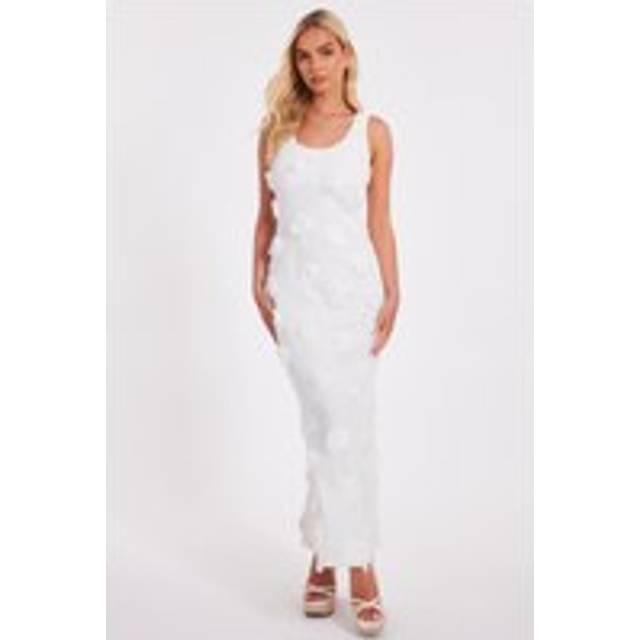 QUIZ White Knitted Floral Midaxi Dress - 10