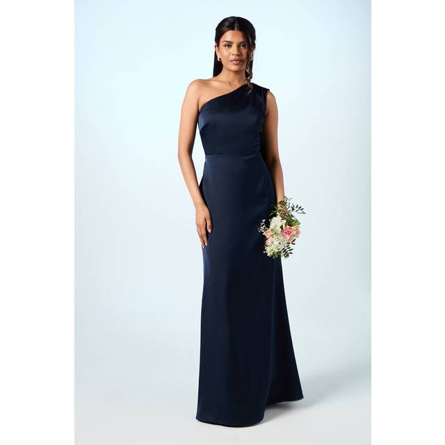 Coast Honoured Petite Drape One Shoulder Satin Maxi Bridesmaid Dress - Navy - 8