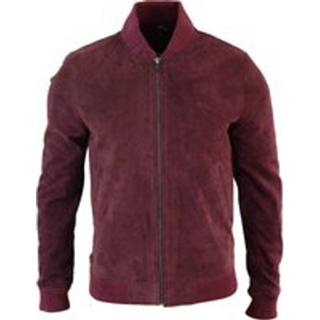 Varsity Suede Leather Bomber Jacket - Burgundy - M