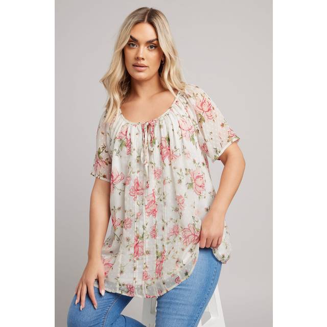 Yours Curve White Floral Print Tie Front Blouse, Women's Curve & Plus Size, Yours - 22-24