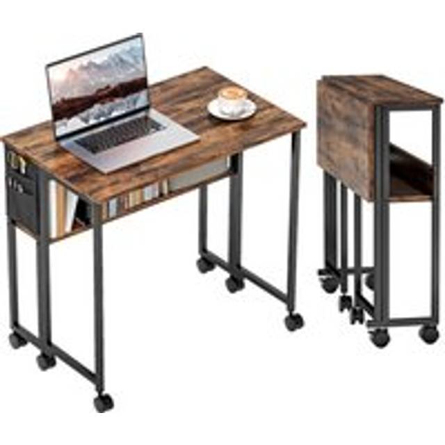 80 cm Foldable Computer Desk on Wheels for Small Spaces Rustic Brown - Dark Brown - Large