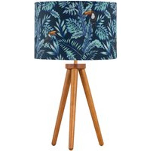 Modern dark oak table lamp bedside light wood tripod toucan velvet shade