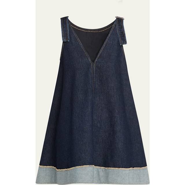 Trapeze Denim Contrast-Hem Mini Dress - DARK INDIGO - Medium