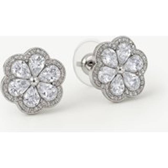 Womens Sterling Silver Bridal Flower Earrings - Grey - One Size