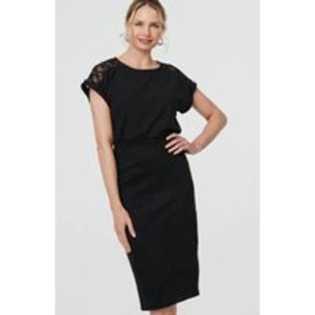 Izabel London Faux Suede Knee Length Pencil Skirt - Black - 16