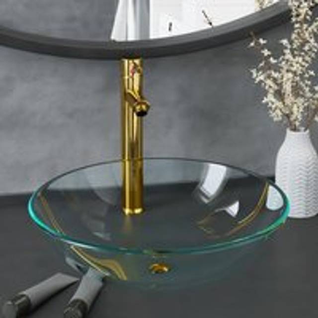 Bathroom Sink with Tap and Push Drain Clear Tempered Glass - Black - One Size