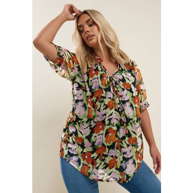 Yours Curve Black Floral Print Tie Front Blouse, Women's Curve & Plus Size, Yours - 20
